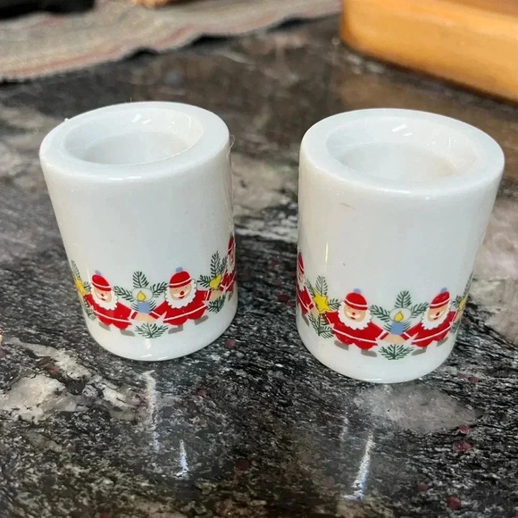 Vintage Santa Candlestick Holders Bavarian set of 2  Holiday Christmas - Picture 1 of 7